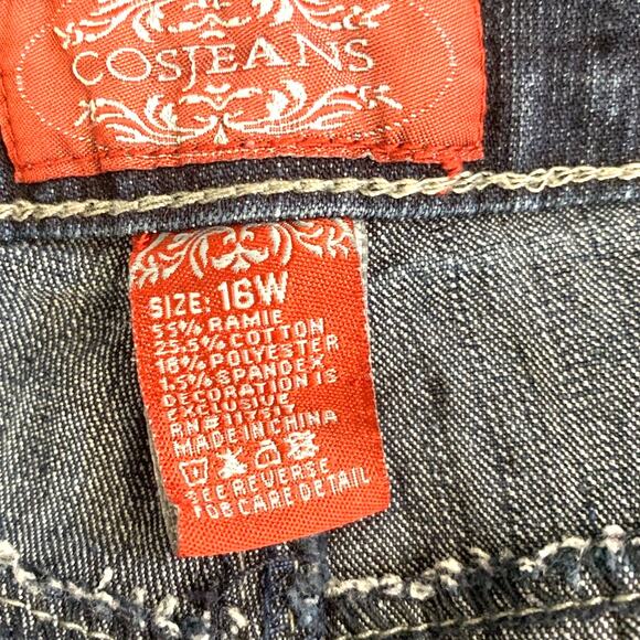 COS Jeans Rhinestone 16W Blue Womens High Rise Embellished Flap Pocket Flare - Picture 7 of 11